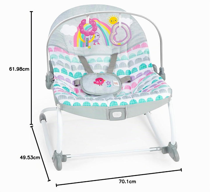Bright Starts Rosy Rainbow Babywippe mit Vibration, Babysitz für Mädchen oder Jungs, Neugeborenes +