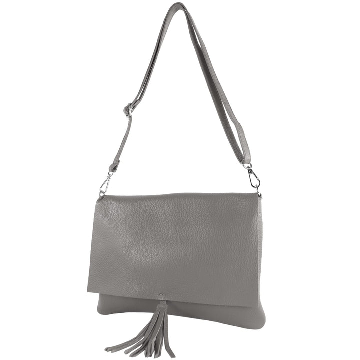 modamoda de - T241 - ital. Leder Clutch Umhängetasche Medium Graphitgrau, Graphitgrau
