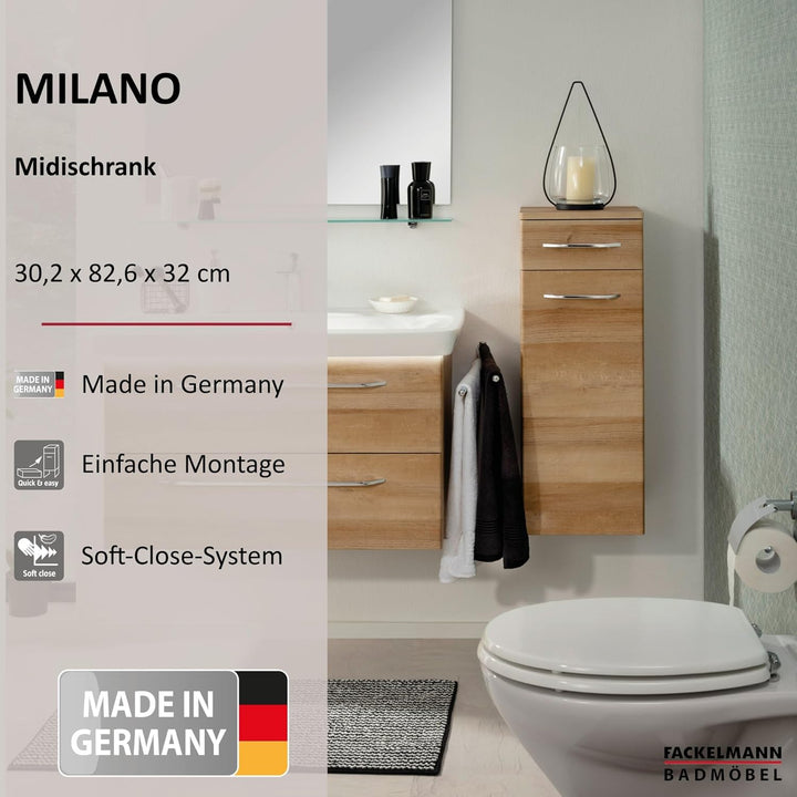 FACKELMANN Milano Midischrank mit Tür und Schublade – Schrank für Badezimmer (30,5 cm x 83 cm x 32 c