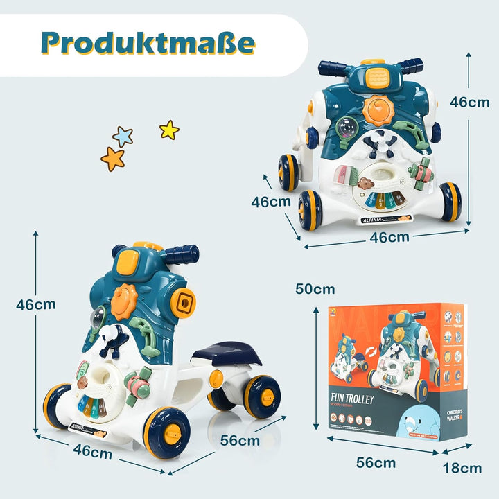 COSTWAY 3 in 1 Lauflernwagen mit Lichtern und Musik, Lauflernhilfe & Rutschauto & Spielbrett, Baby W