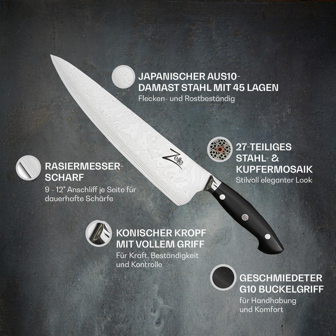 Zelite Infinity Küchenmesser 25cm – Executive-Plus-Serie – 45-lagiges Damastmesser aus Japanischem A