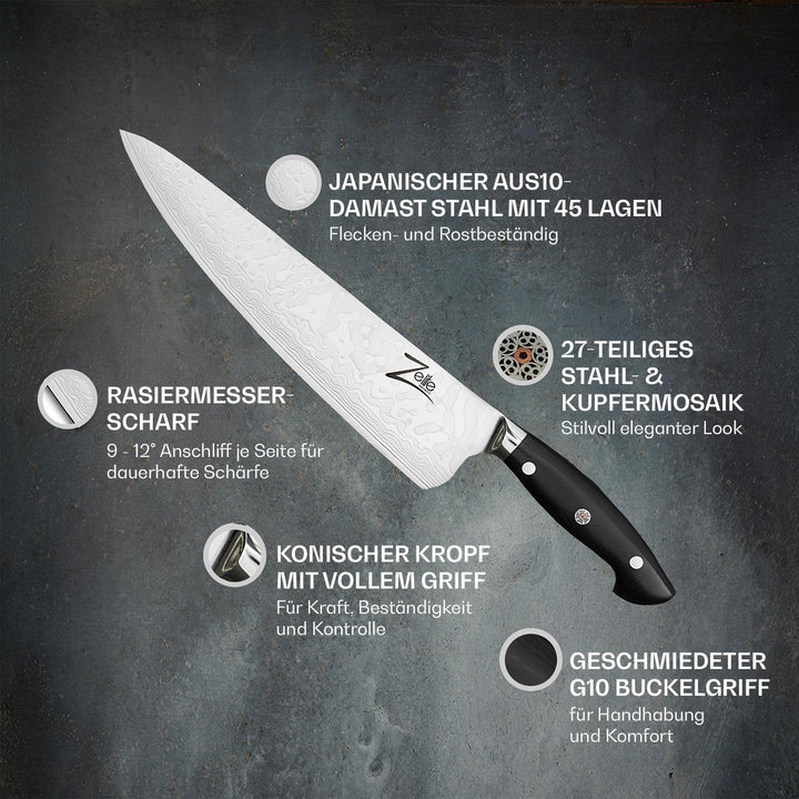 Zelite Infinity Küchenmesser 25cm – Executive-Plus-Serie – 45-lagiges Damastmesser aus Japanischem A