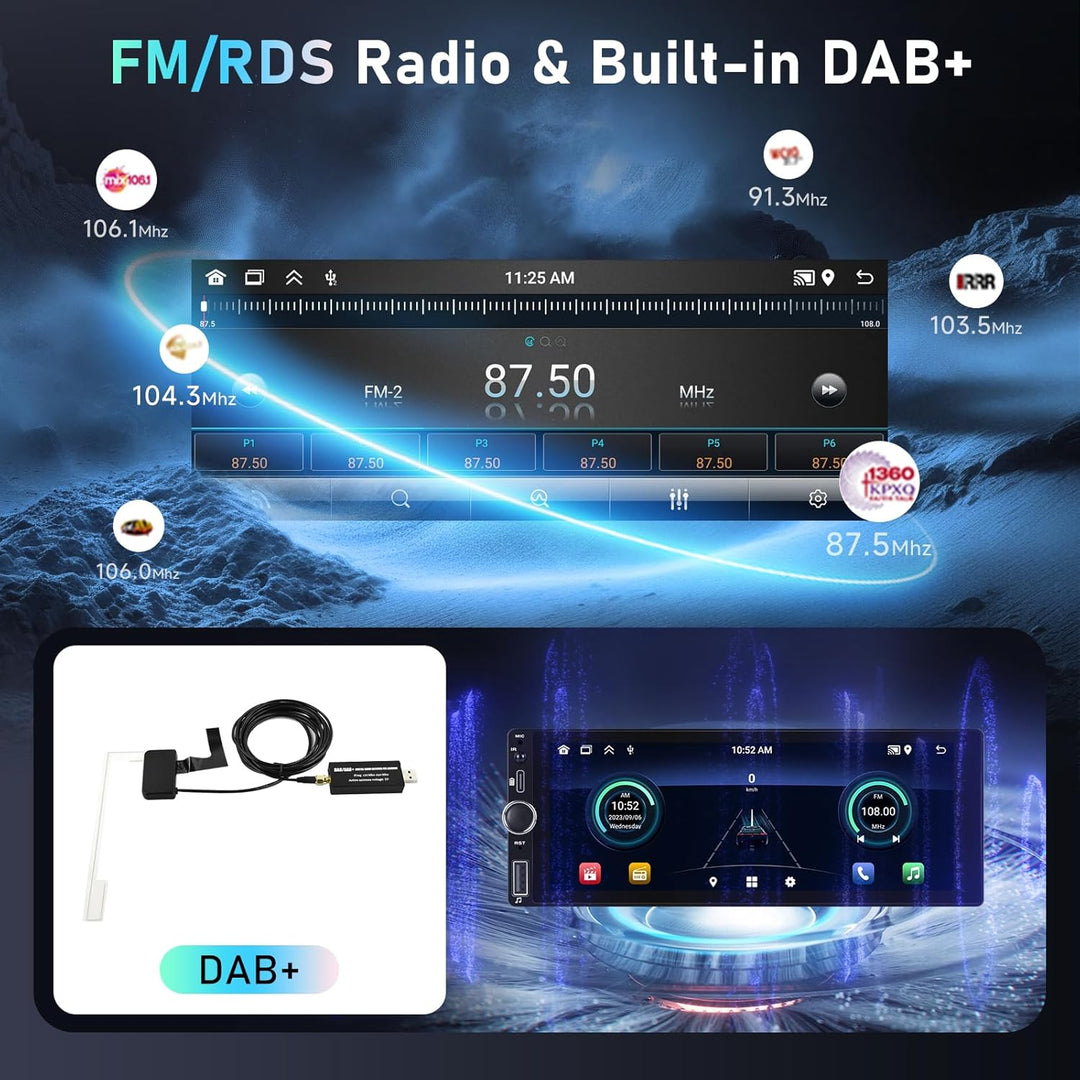 Carplay Autoradio 1 Din 2G+64G, Podofo 6,86 Zoll Touchscreen Autoplayer mit DAB+, BT/FM/RDS/Navi/Len