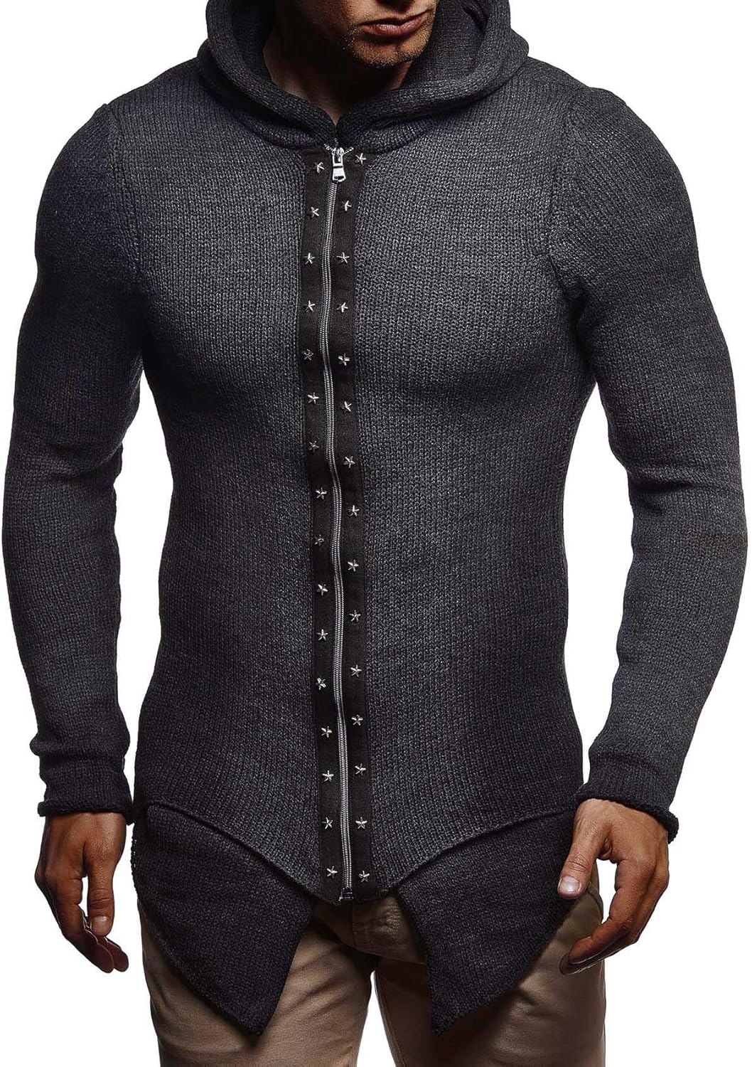 Leif Nelson Herren Strickjacke Slim Fit Männer Jacke mit Kapuze Moderne Kapuzenpullover-Sweatjacke H