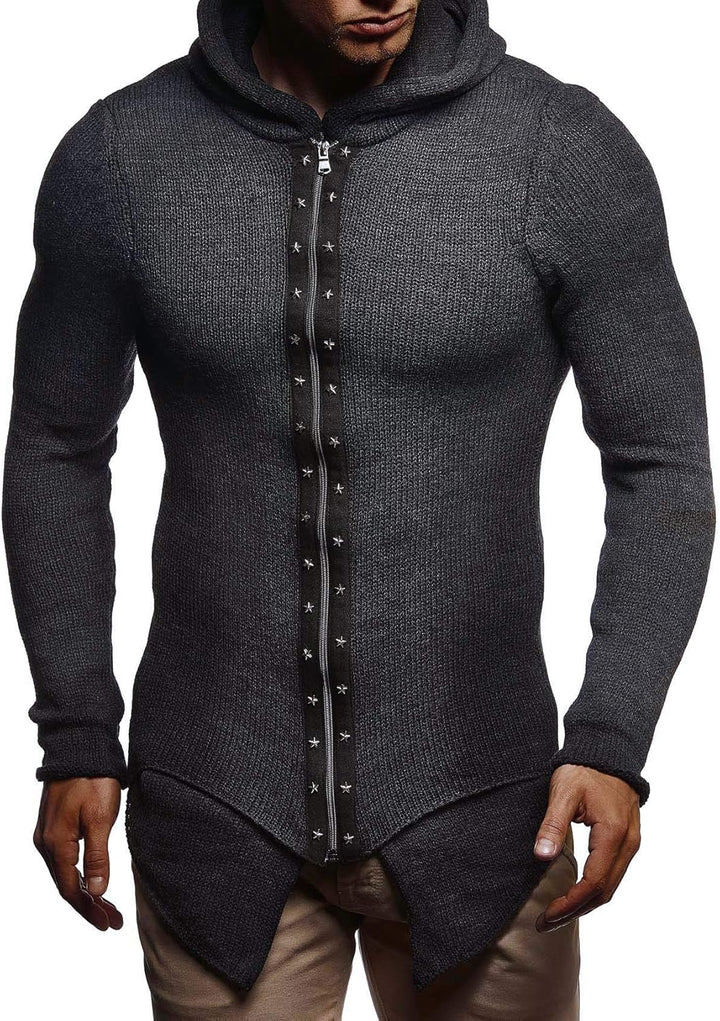 Leif Nelson Herren Strickjacke Slim Fit Männer Jacke mit Kapuze Moderne Kapuzenpullover-Sweatjacke H