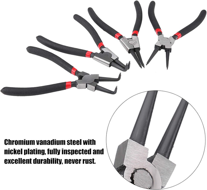 Fydun Pince Sicherungsringe Facom 4Pcs 7 Zoll Sicherungsringzange Innen Aussen Gebogen gerade Sicher