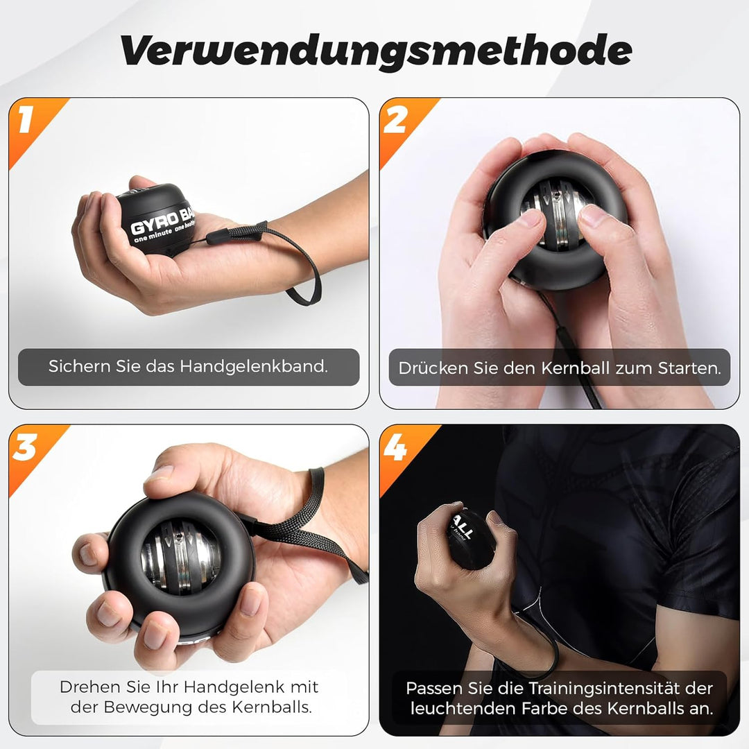 Gyroball Schleifenschwarzhülle, Handgelenktrainer-Ball, Auto-Start, 5-stufiger Widerstands-/Lichtst