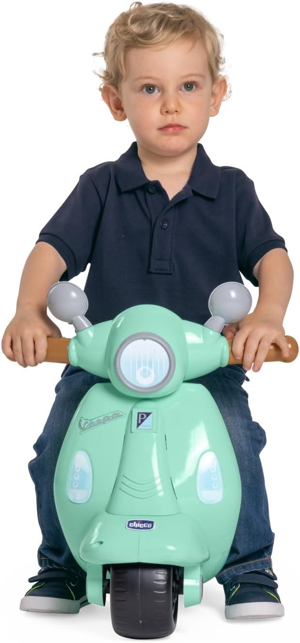 Chicco Vespa Primavera für Kinder Grün, fahrbares Spielzeugmotorrad mit elektronischem Bedienfeld, L
