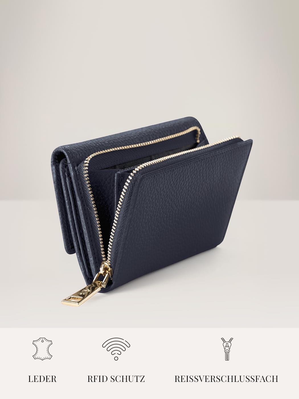 Lazarotti Bologna XL Leder Damen-Geldbörse | grosses Reissverschlussfach, 15 Kartenfächer, RFID-Schu