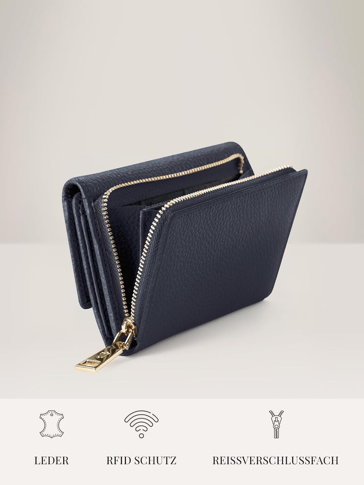 Lazarotti Bologna XL Leder Damen-Geldbörse | grosses Reissverschlussfach, 15 Kartenfächer, RFID-Schu