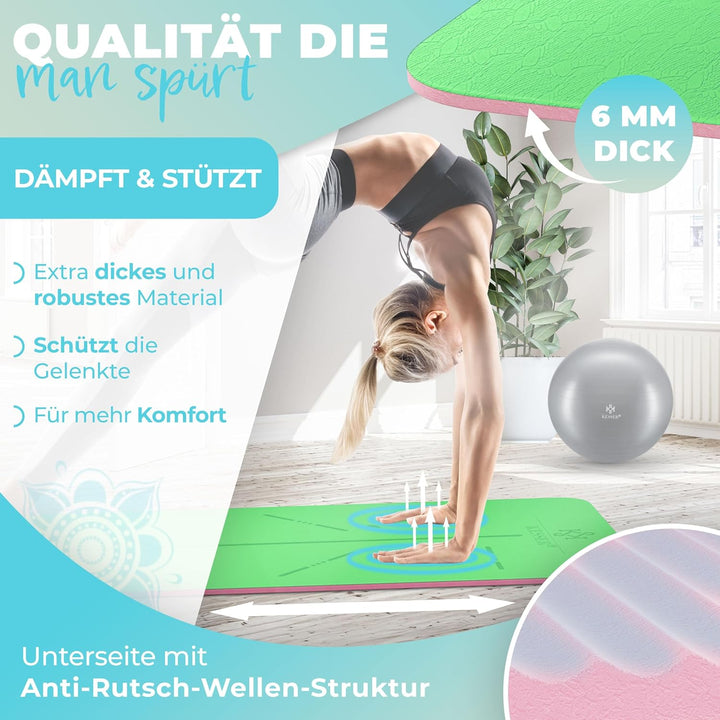 KESSER® Gymnastikmatte mit Tragegurt rutschfest TPE Yogamatte Gepolstert & rutschfest Fitnessmatte,