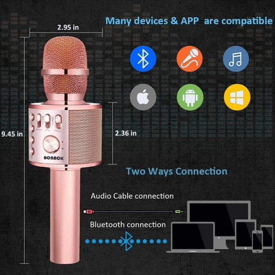 BONAOK Drahtloses Bluetooth Karaoke Mikrofon, Tragbares 3 in 1 Karaoke Handmikrofon Geburtstagsgesch