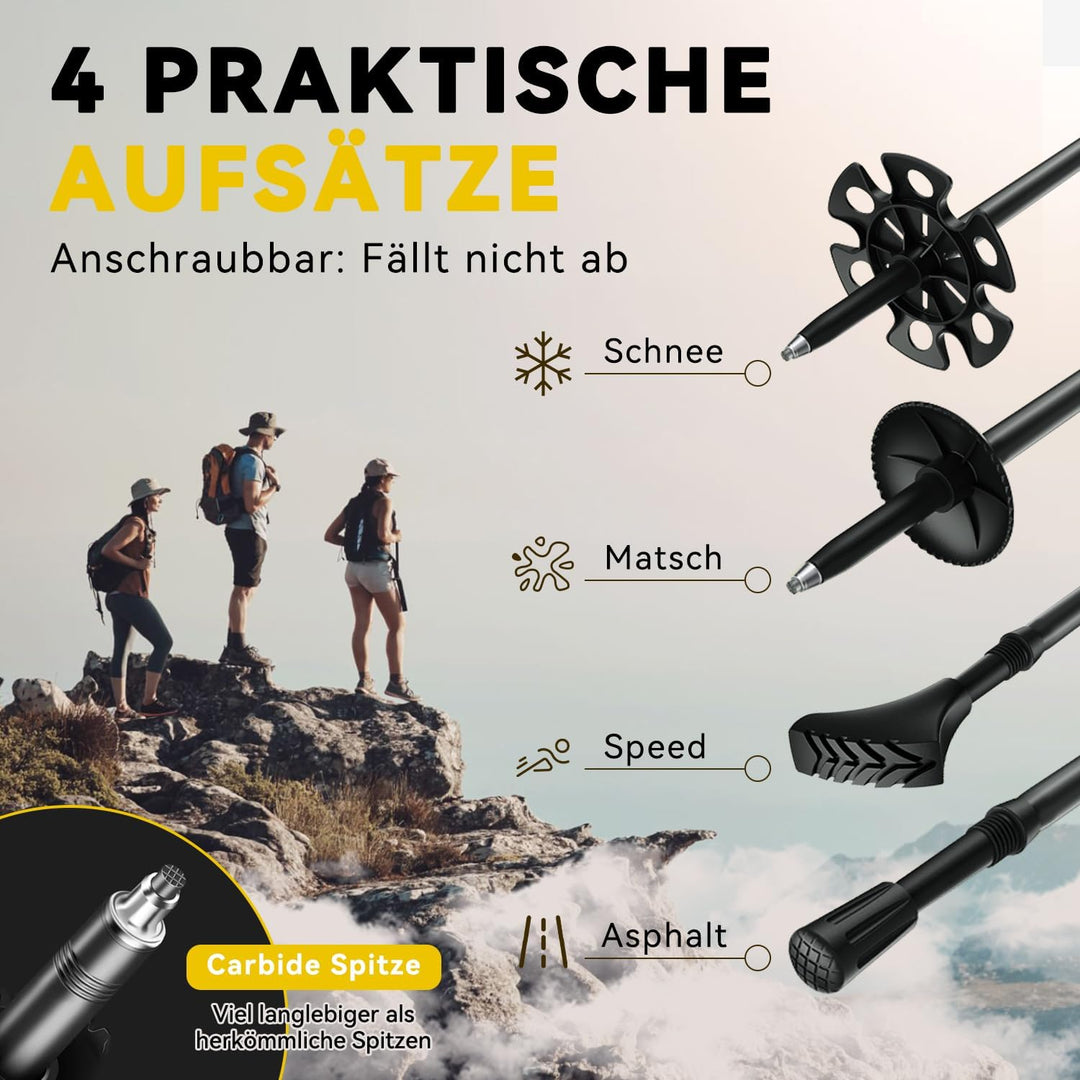 DOBESTS Wanderstöcke, Nordic Walking Stöcke Aluminium Schwarz Premium, Schwarz Premium