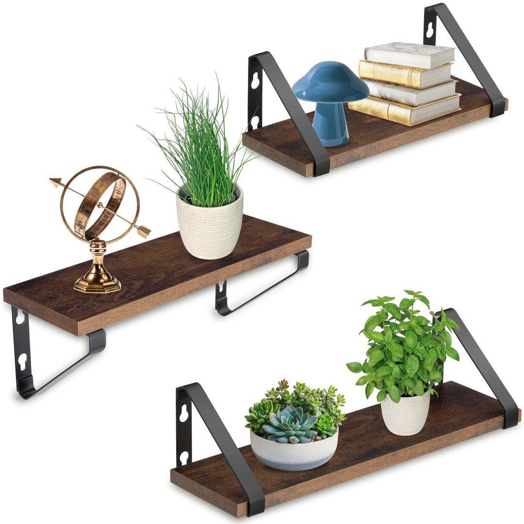 tectake® Industrial Wandregal Holz, 3X Regal Wand Set, Schweberegal, Regale 30/35/40 cm, Hängeregal,