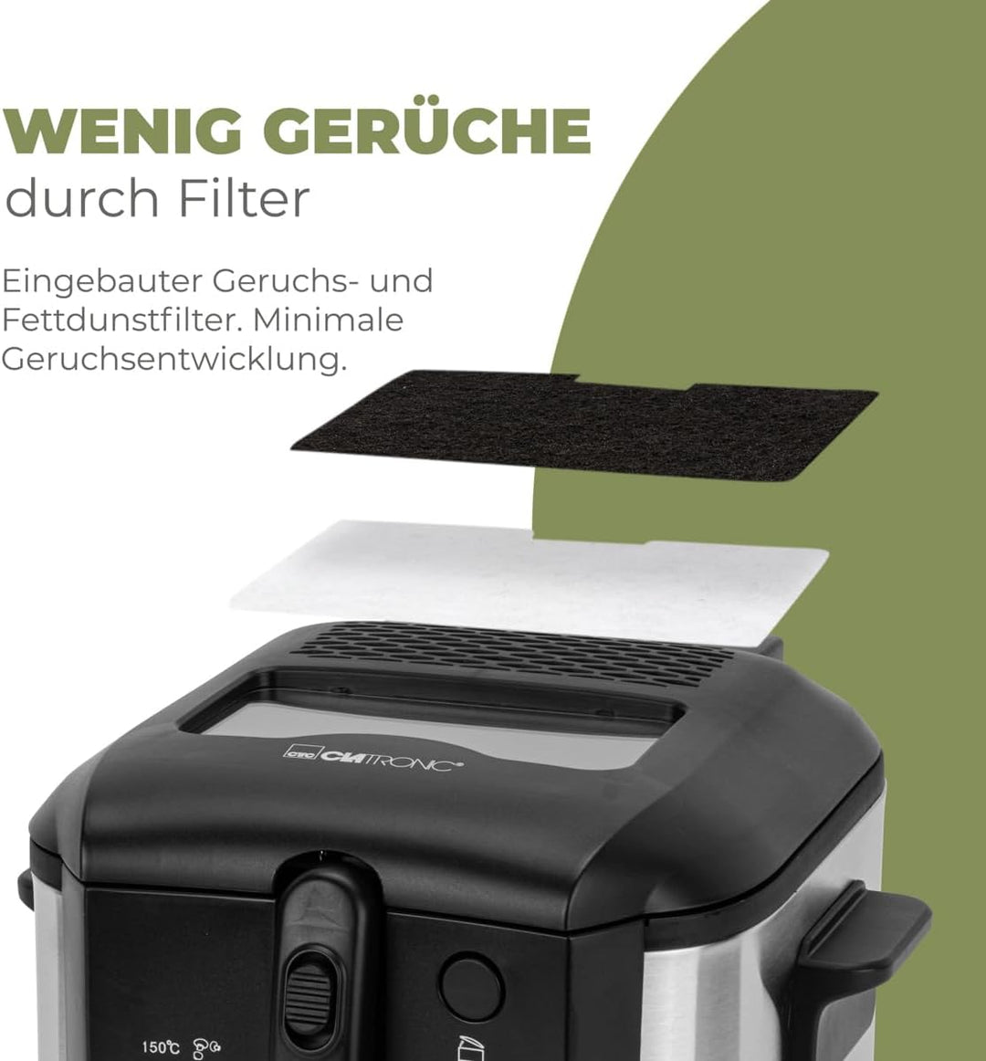 Clatronic Fritteuse FR 3649, 1600 Watt, 2,5 Liter Öl/Fett Füllmenge, stufenlos regelbarer Thermostat