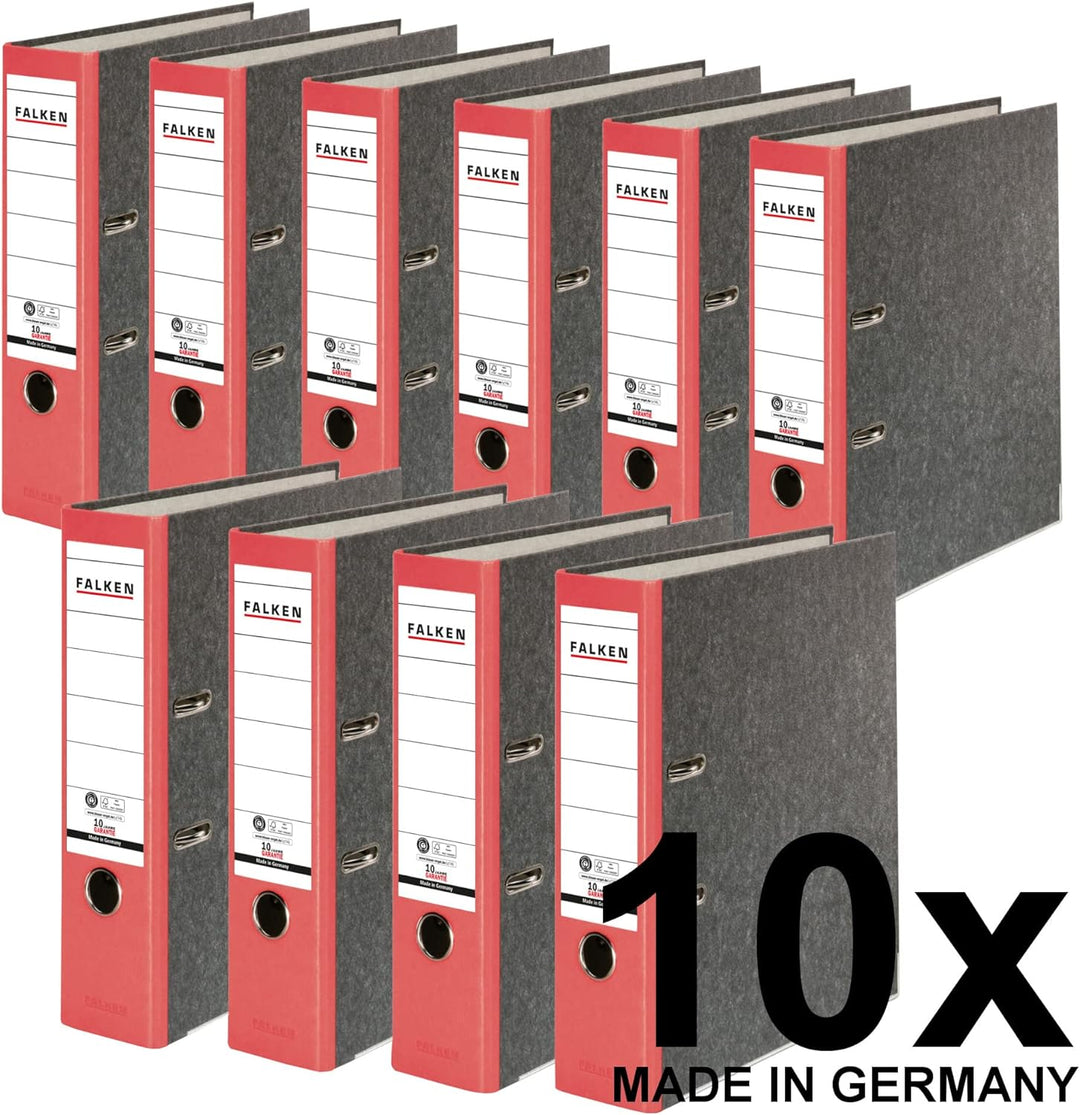 Original Falken 10er Pack Recycling-Ordner Wolkenmarmor. Made in Germany. 8 cm breit DIN A4 roter Rü