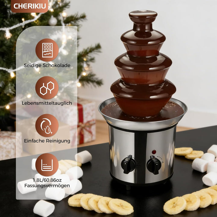4-Etagen Schokobrunnen mit Schmelzfunktion, 170W Elektrisch Schokoladenbrunnen Schokoladenfondue Mas
