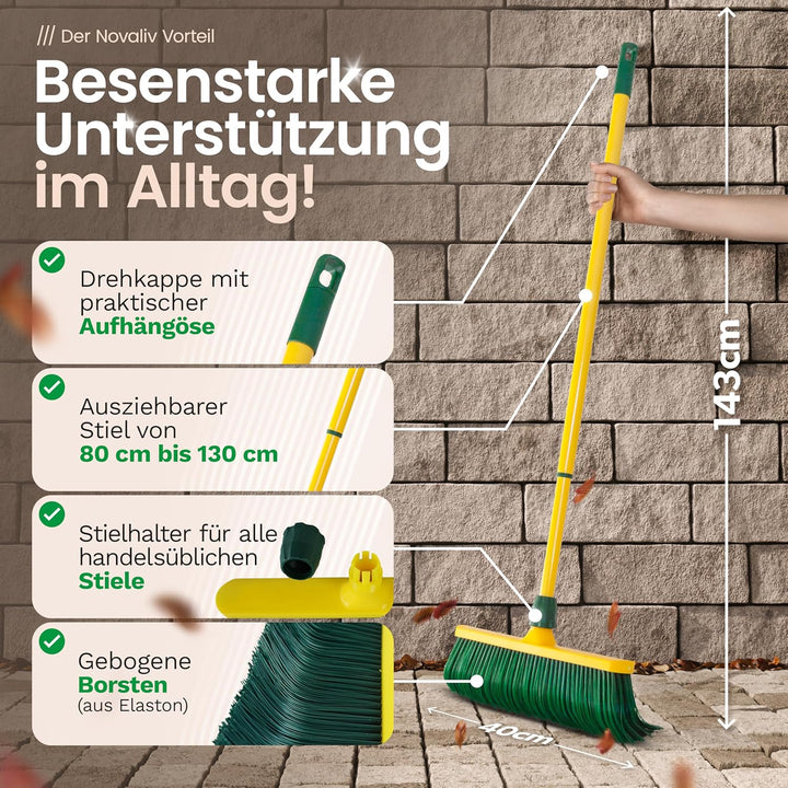 Novaliv Krallenbesen Set 40 cm Kunststoff mit Teleskopstiel gebogenen Borsten Gartenbesen Strassenbe