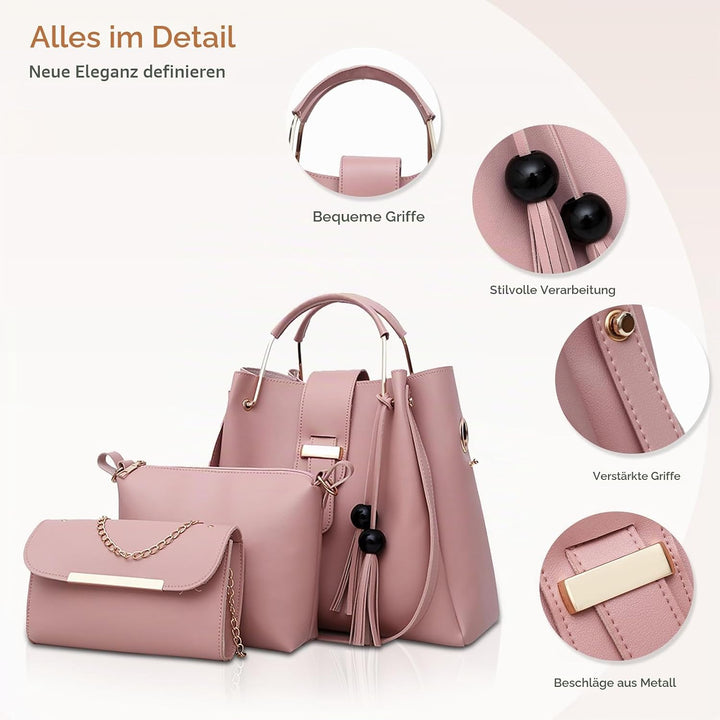 NICOLE &amp; DORIS Damen Handtaschen 3 Stück Taschen für Damen Kette Tasche Top-Griffe Schultertaschen P