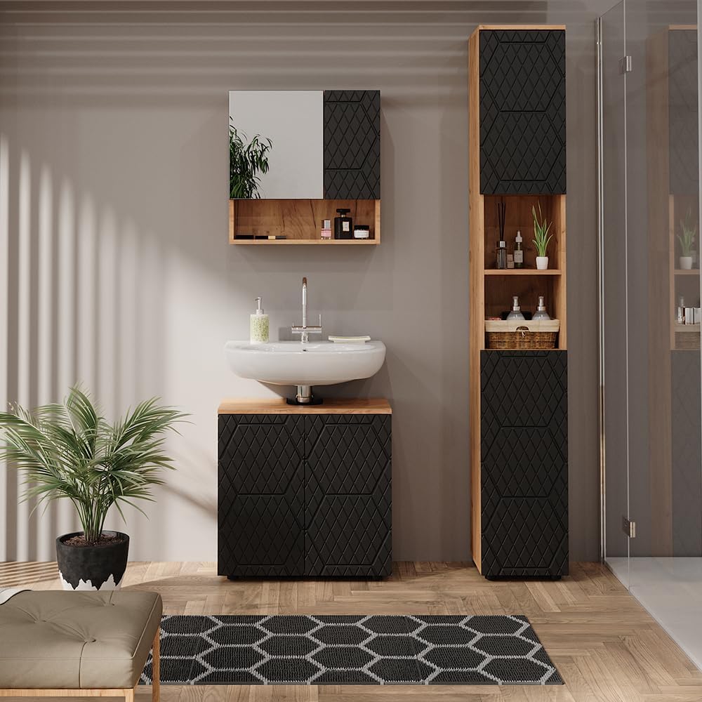 Vicco Waschbeckenunterschrank Irma, Anthrazit mit Wabenstruktur, 60 x 59 cm | mit Siphonaussparung u
