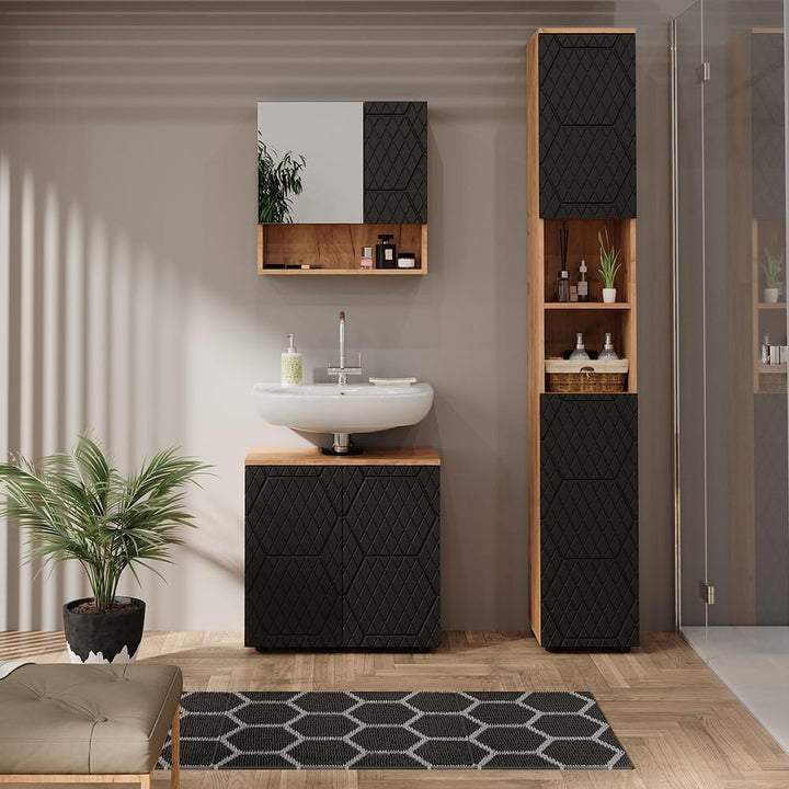 Vicco Waschbeckenunterschrank Irma, Anthrazit mit Wabenstruktur, 60 x 59 cm | mit Siphonaussparung u