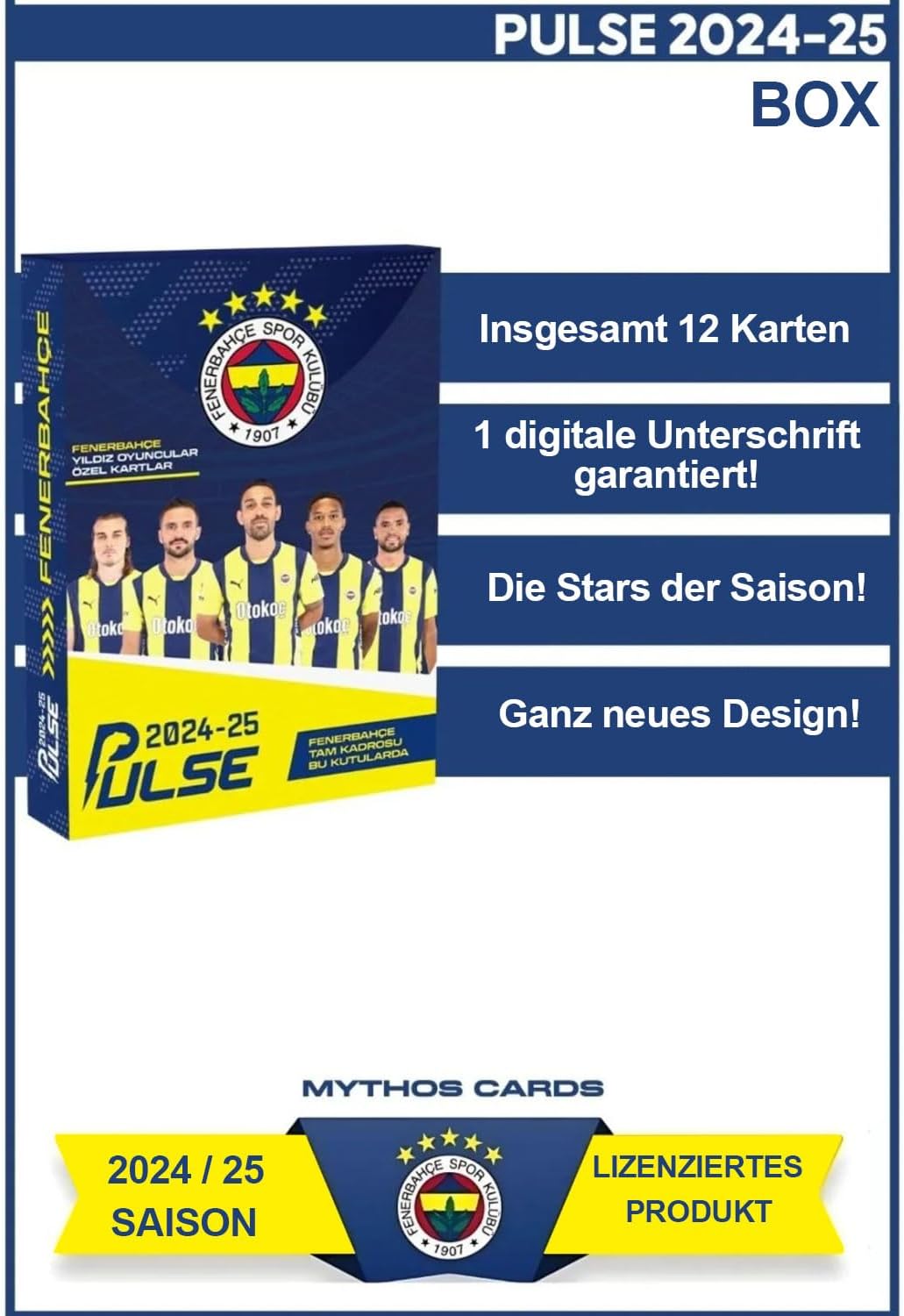 Fenerbahçe Pulse 2024/25 – 12 Fussballkarten mit Autogramm – Offizielles Lizenzprodukt – Limitierte