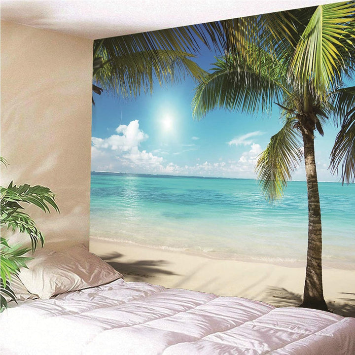 Banemi Wandteppich Natur, Wandtuch XXL 200X200cm Kokospalmen am Strand Wall Decoration für Zimmer Wo