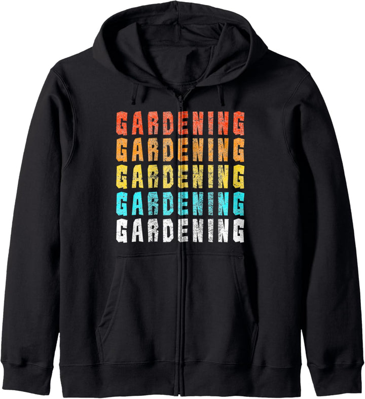 Buntes Retro Garten Gärtner Pflanzen Harken Feld Pflanze Kapuzenjacke