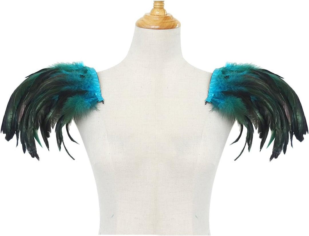 keland Damen Gothic Feder Epauletten Umhang Schal Schulterumhang Schultertuch für Halloween Cosplay