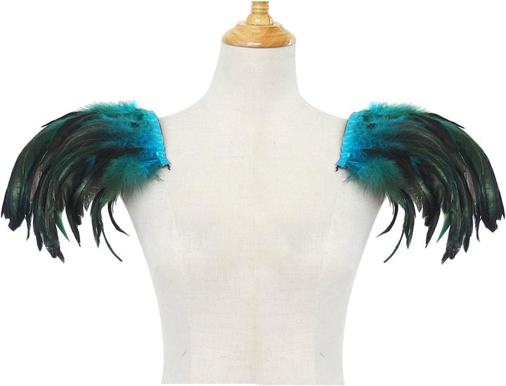 keland Damen Gothic Feder Epauletten Umhang Schal Schulterumhang Schultertuch für Halloween Cosplay