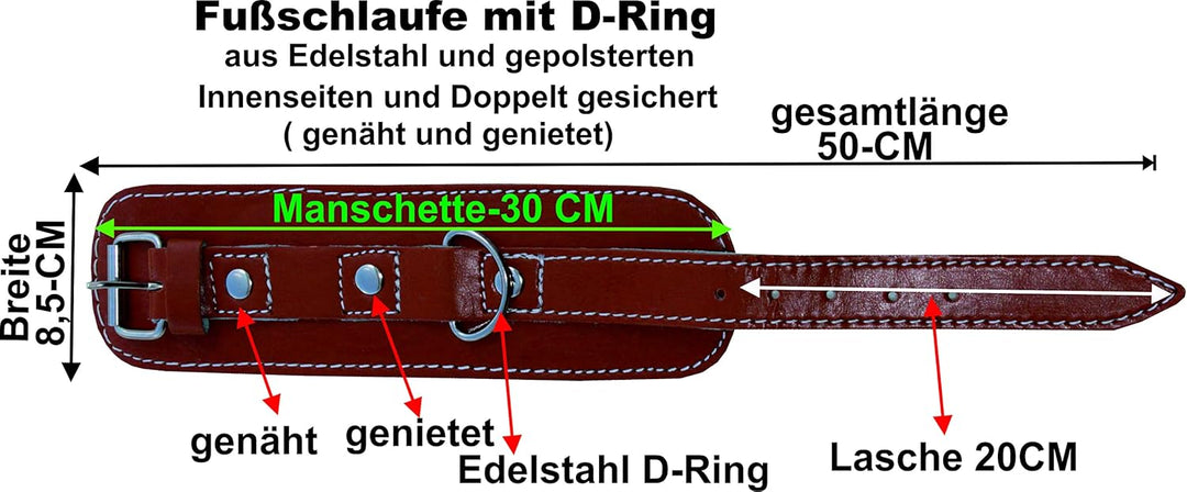 Lisaro Fussschlaufe aus Spalt-Leder | verstellbar | extra weich gepolstert | Fussschlaufe Ideal für