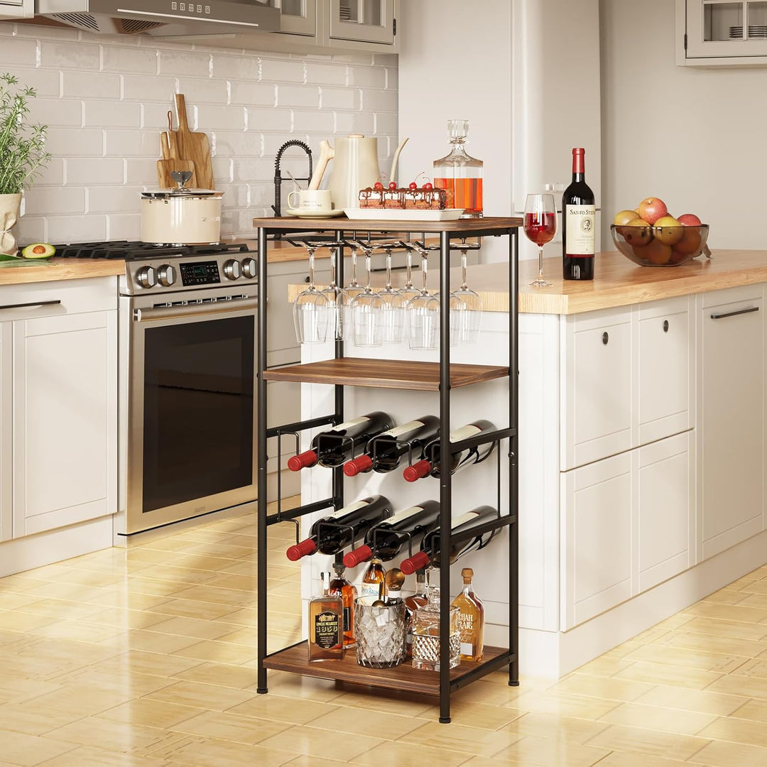 Dripex Weinregal, 5 Etagen Freistehendes Weinregal mit Glashalter und Tischplatte, Flaschenregal für