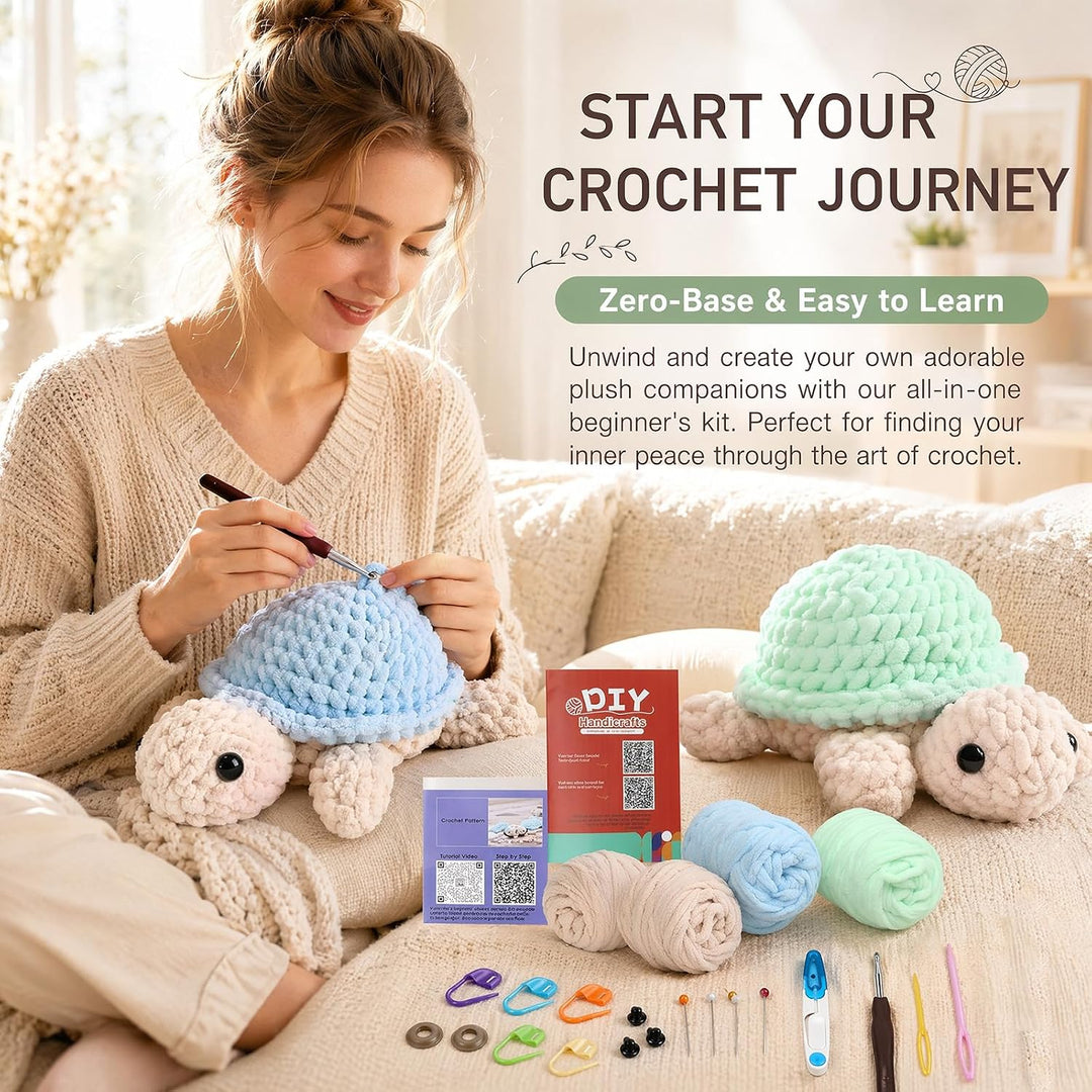 LUBEWISE 2 Stück Häkelset Für Anfänger, Schildkröte Crochet Set, Tiere Häkeln Set, Komplett DIY Häke