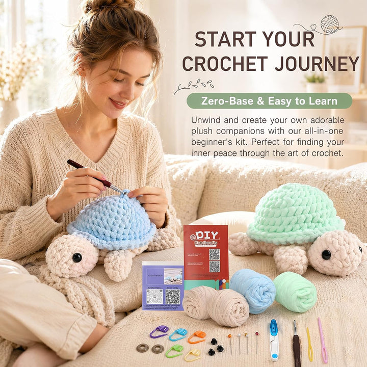 LUBEWISE 2 Stück Häkelset Für Anfänger, Schildkröte Crochet Set, Tiere Häkeln Set, Komplett DIY Häke