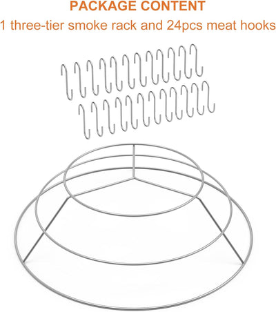 Onlyfire Dreistufiger Ring Speck-Aufhänger Bräter mit 24 Räucherhaken, für Räuchern von Speck, Ribs