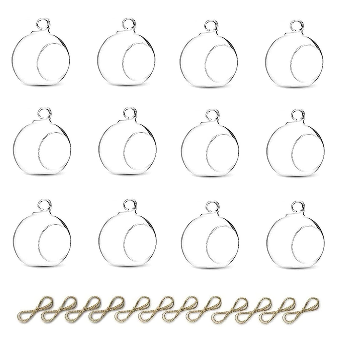 NUPTIO 12 Stück Hängende Teelichthalter Mini Glaskerzenhalter 6cm Durchmesser Kugeln Globus Garten O