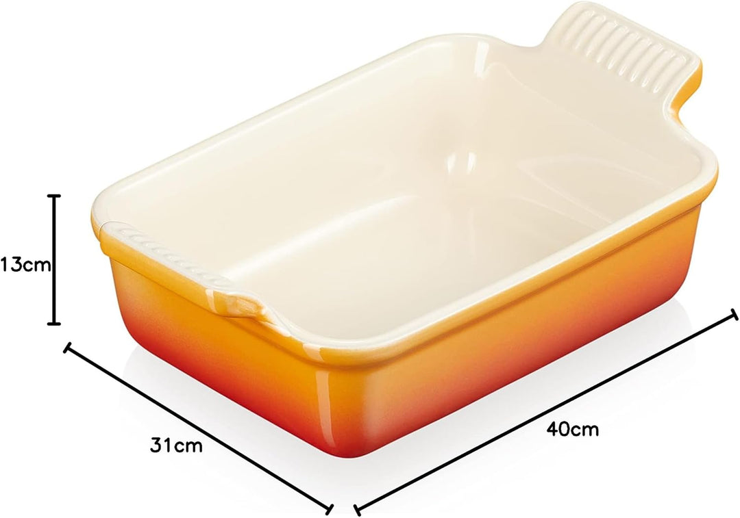 Le Creuset Rechteckige Auflaufform Tradition aus Steinzeug, 19 cm, 1.1 Liter, Ofenrot, 7110219090000