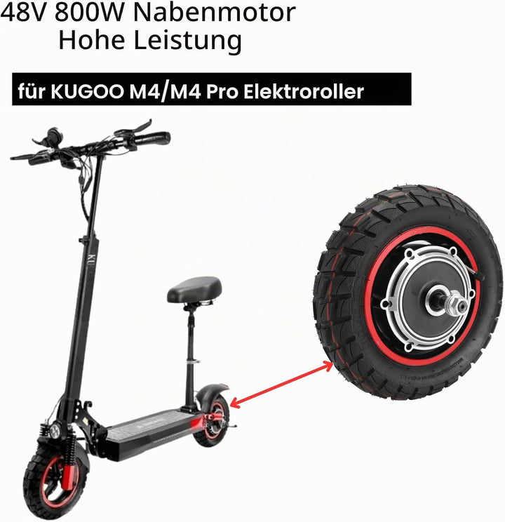 Elektroroller Nabenmotor Hinterrad für KUGOO M4 M4pro, 48V 800W 10 Zoll E-Scooter Hinterrad Antriebs