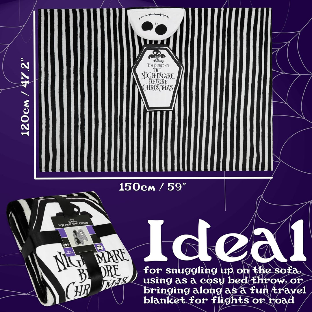 Disney The Nightmare Before Christmas Kuscheldecke mit Kapuze 150x120cm, Weiche Warme Fleecedecke, F