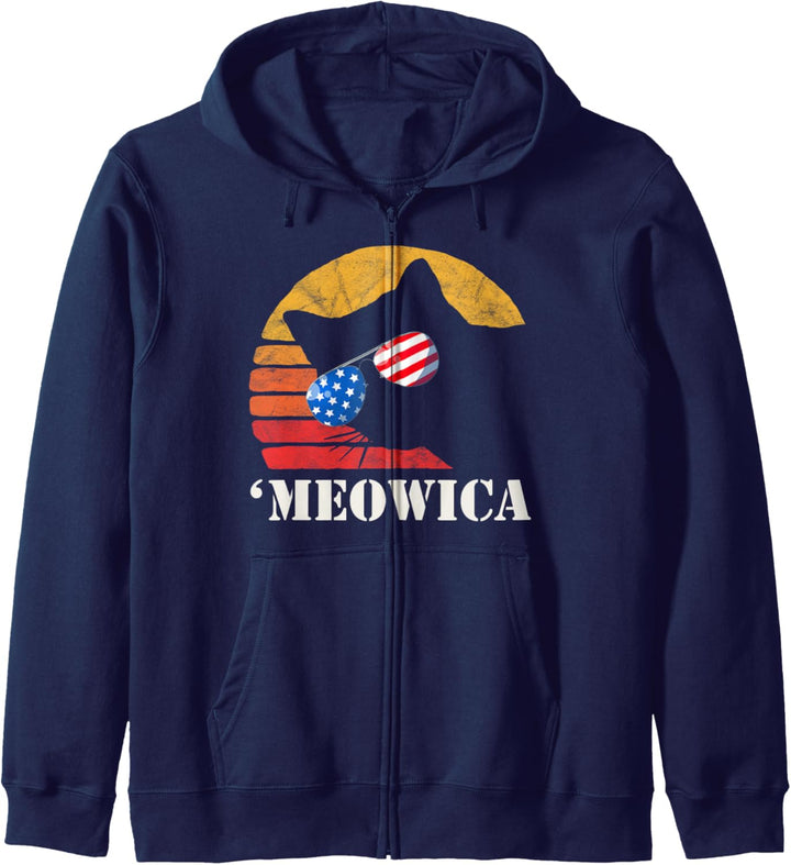 Meowica! Funny USA Cat sunglasses Fourth of July Vintage Kapuzenjacke