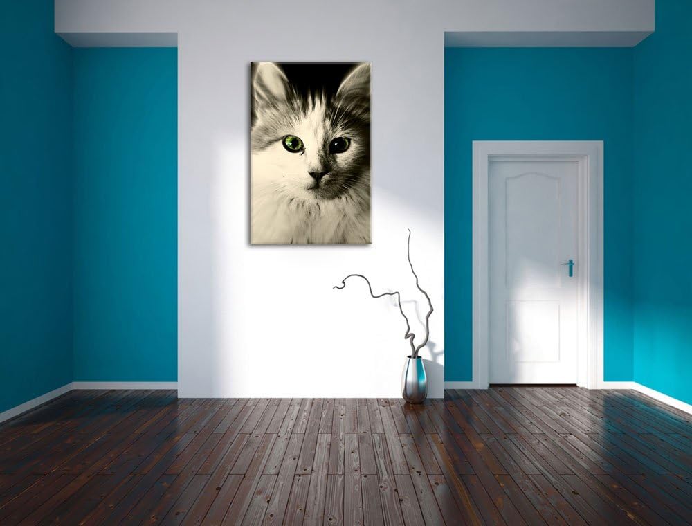 Pixxprint anmutige Katze auf Leinwand, XXL riesige Bilder fertig gerahmt mit Keilrahmen, Kunstdruck