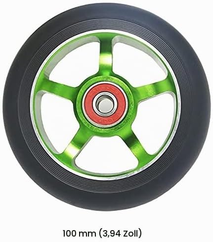 2 StüCk 100Mm Aluminium Roller mit Lagern, GrüN, für Scooter