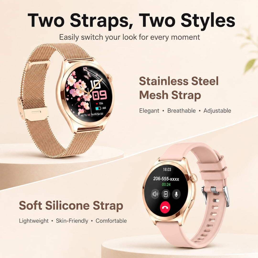 Smartwatch Damen mit Telefonfunktion, 1,27" HD Fitnessuhr mit 110+ Sportmodi, Herzfrequenz Schlafmon