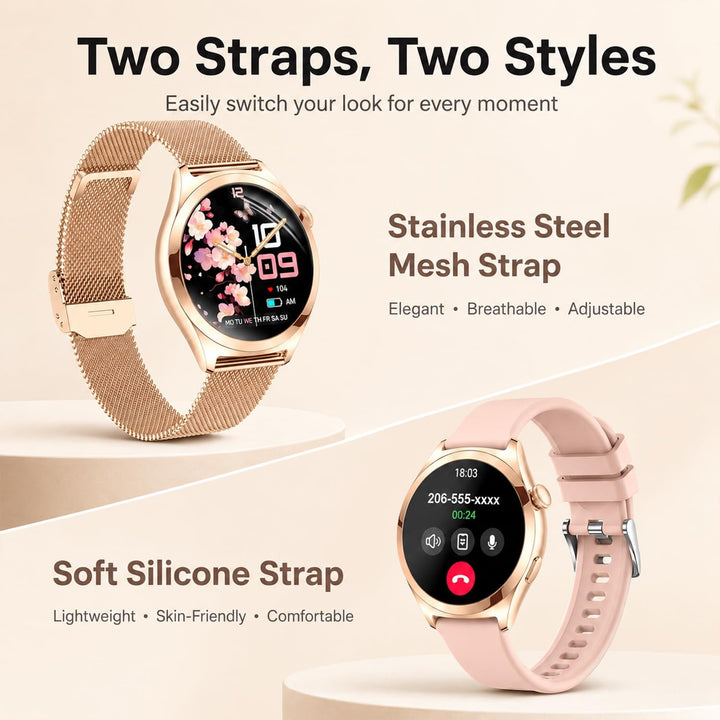 Smartwatch Damen mit Telefonfunktion, 1,27" HD Fitnessuhr mit 110+ Sportmodi, Herzfrequenz Schlafmon
