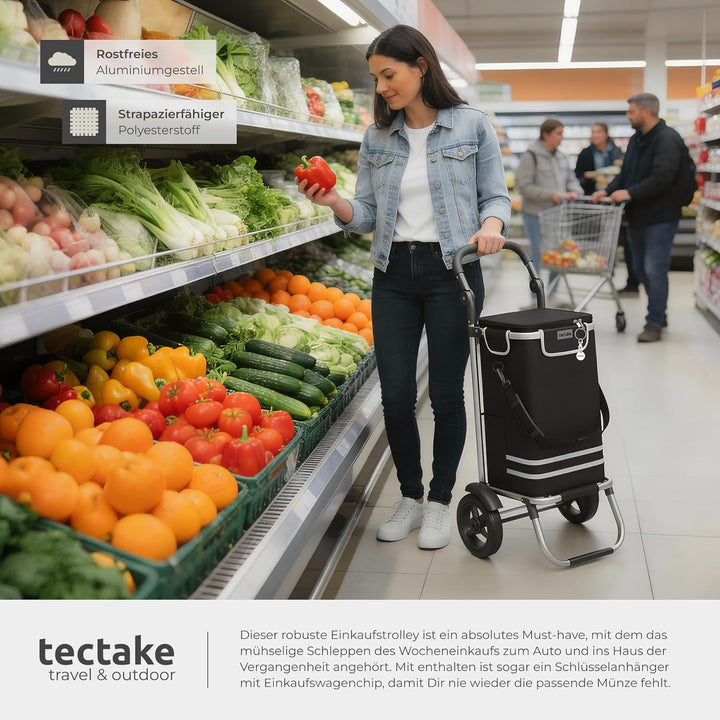 tectake® Einkaufstrolley 3-in-1 klappbar mit Kühltasche, 30 kg belastbar, 45,5 L, Einkaufsroller, Sh