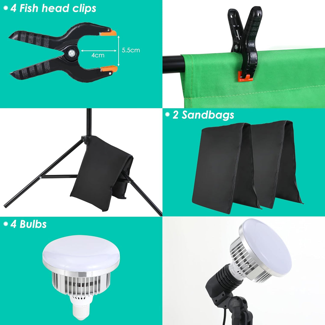 2 Stück Softbox Set, LED Softboxen Profi Fotostudio Set, 2,6 x 3 m Hintergrund mit Lampenstativ, Wei