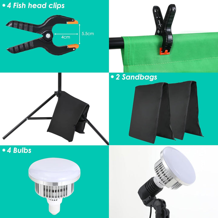 2 Stück Softbox Set, LED Softboxen Profi Fotostudio Set, 2,6 x 3 m Hintergrund mit Lampenstativ, Wei