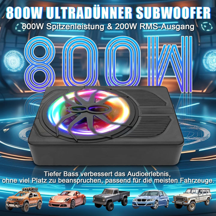 10 Zoll 800W Ultra-Dünner Aktiv-Subwoofer Für Auto/Truck Mit Verstärker, Starker Bass, Frequenz 20Hz
