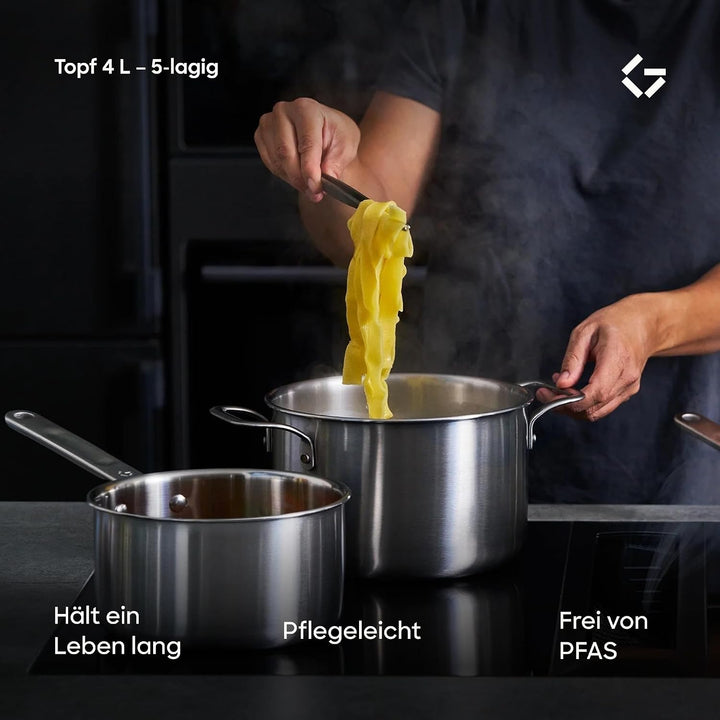Gastrotools Edelstahl Kochtopf 4L, 20cm, 5-Schicht für gleichmässige Wärme, PFAS-frei, backofenfest