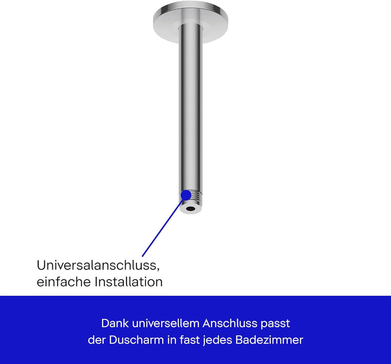 Duravit Universal Duscharm, Duscharmatur Deckenbefestigung, Brausearm 200 mm, Duschbrause rund, Chro